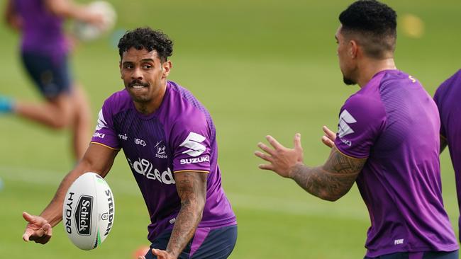 Teammates said Josh Addo-Carr achieved personal bests at Storm training in Albury on Wednesday Picture: AAP