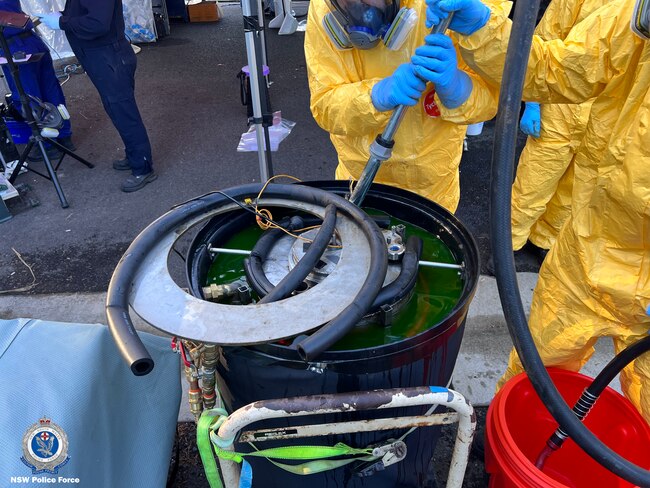 Police found approximately 6kg of MDMA and more than 100kg of unrefined drug and precursor chemicals. Picture: NSW Police
