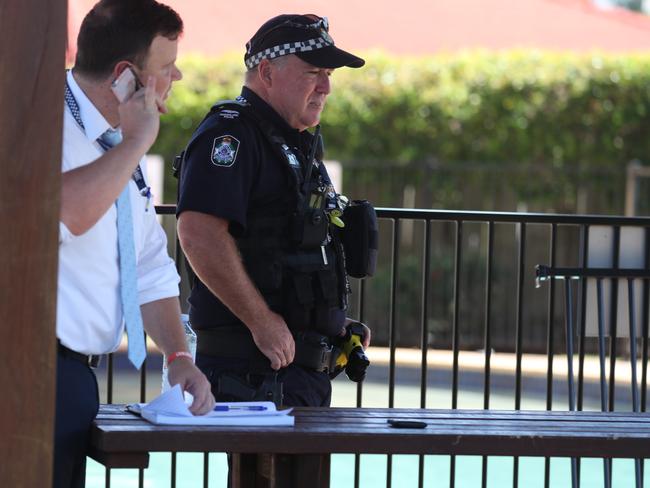 Police at the scene of the near drowning at Brendale. Picture: Annette Dew