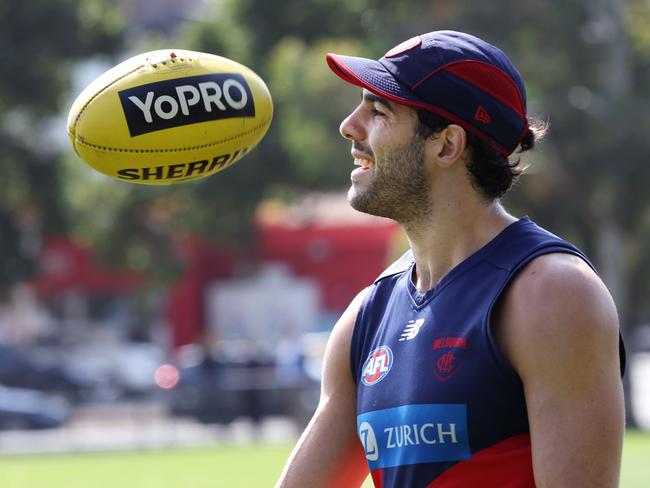 Christian Petracca at Melbourne AFL training at Goschs paddock. Wednesday, February 5. 2025. Picture: David Crosling