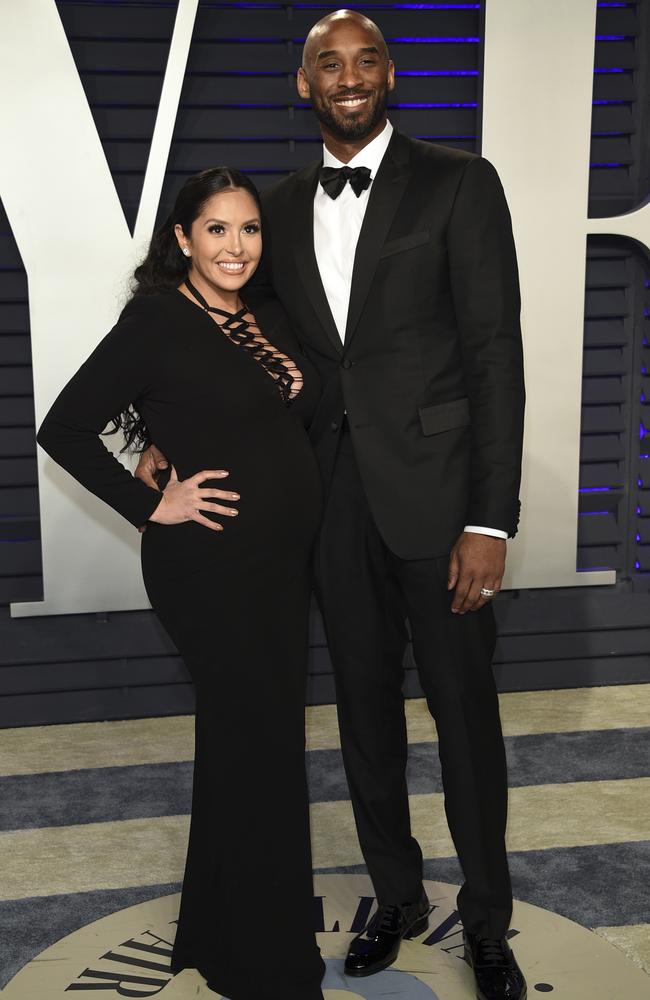 Kobe Bryant, right, and Vanessa Laine Bryant at the Vanity Fair Oscar Party in Beverly Hills, California on February 24, 2019. Picture: Getty