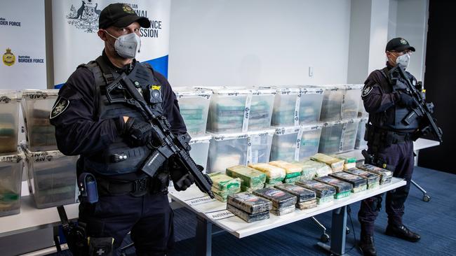 The Australian Federal Police, Australian Border Force and South Australia Police announce the state's biggest ever drug bust in 2022. Picture: Tom Huntley