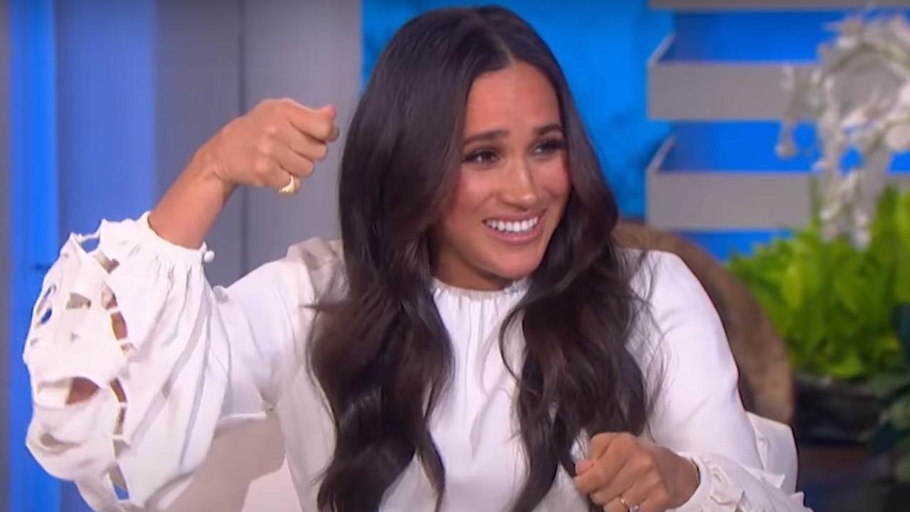 Meghan appeared to awkwardly giggle as Ellen read out her author title on The Bench. Picture: YouTube.