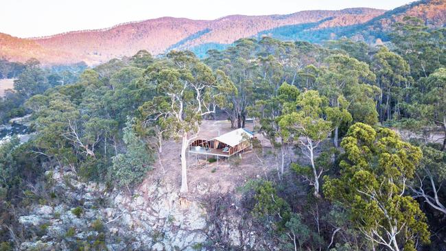 Currajong Retreat tents are perched along a ridge.