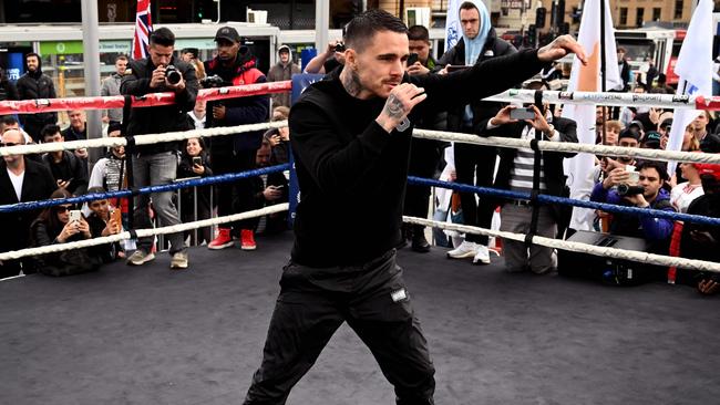 Kambosos attends his final public workout in a boxing ring at Federation Square. Picture: AFP