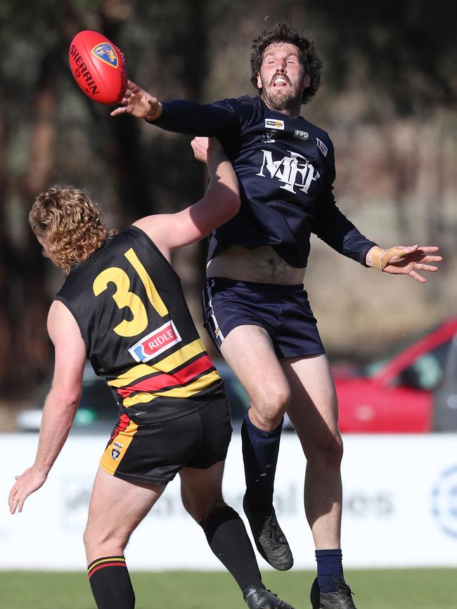 Mt Pleasant ruckman Chris Down starred against Leitchville-Gunbower. Picture Yuri Kouzmin