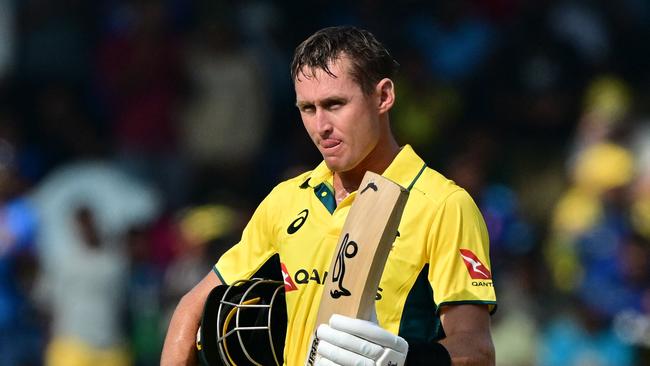 Australia's Marnus Labuschagne walks back to the pavilion after his dismissal during the first one-day international (ODI) cricket match between Sri Lanka and Australia at the R. Premadasa International Cricket Stadium in Colombo on February 12, 2025. (Photo by Ishara S. KODIKARA / AFP)