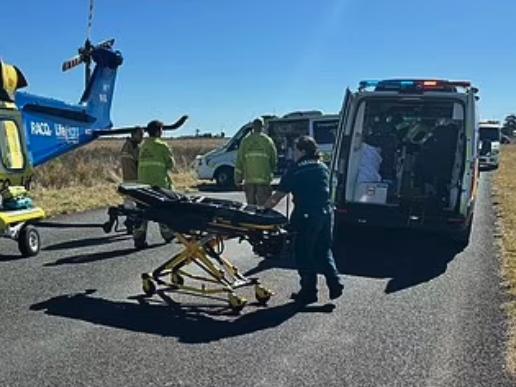 A father and his two teenage children have been killed in a car crash in Queensland, with the kids' mother fighting for her life . picture RACQ Life Flight