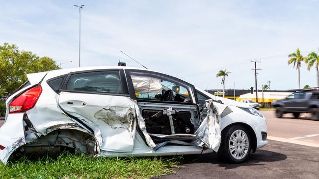 Debris and cars from two car accidents remain at the scenes, days after the incidents happened. Picture: Che Chorley