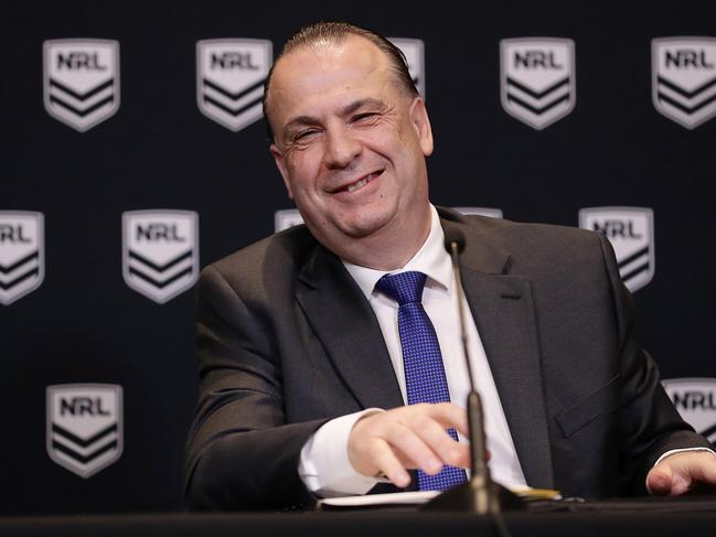 SYDNEY, AUSTRALIA - SEPTEMBER 03: Australian Rugby League Commission Chairman Peter V'landys speaks to the media during a NRL press conference at Rugby League Central on September 03, 2020 in Sydney, Australia. (Photo by Mark Metcalfe/Getty Images)