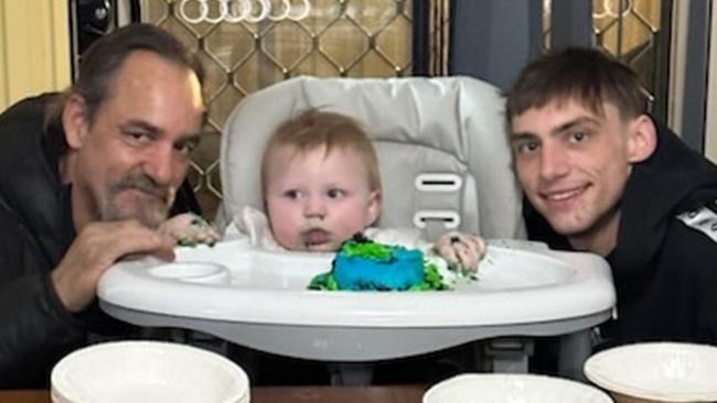 Brayden Black, who took his own life, with his child Charlie Ray and father Jason Black. Picture: Supplied by family