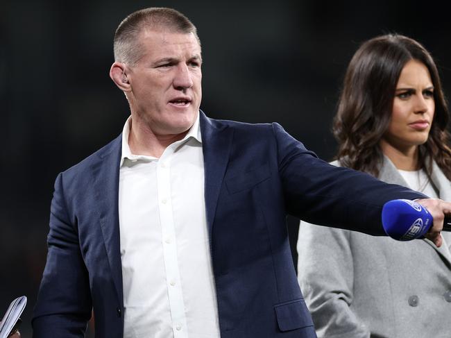 Paul Gallen works as an NRL commentator for Channel 9. Picture: Cameron Spencer/Getty Images