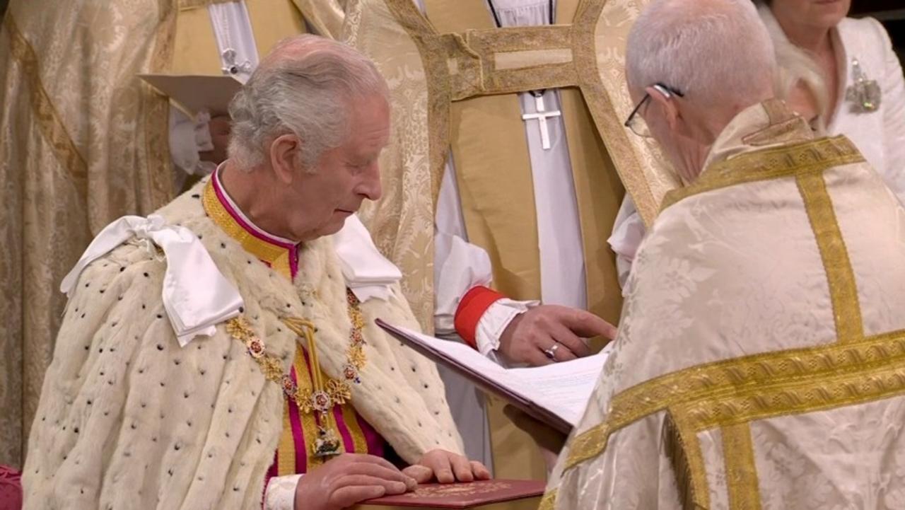 King Charles at his coronation ceremony. Picture: Sky News