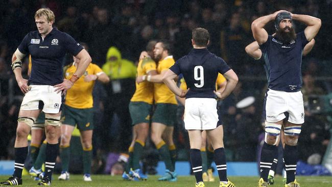 Australia beat Scotland in the last Rugby World Cup at Twickenham thanks to a contentious refereeing decision. Picture: Jean Catuffe/Getty Images