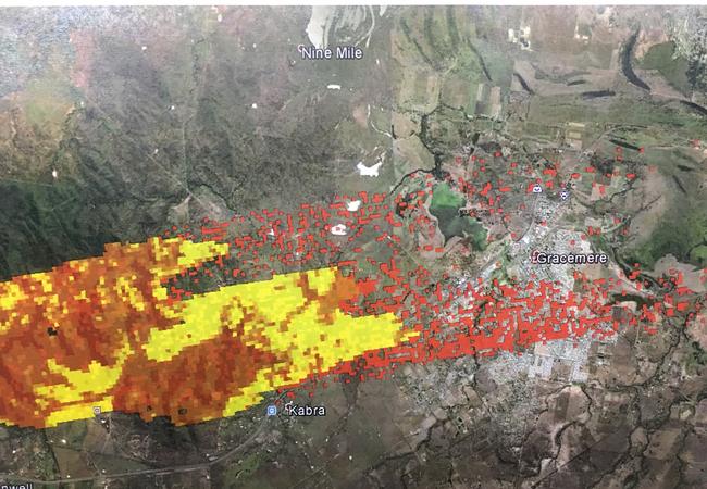 The forecast tracking map shows the fires heading towards Gracemere earlier in the week.