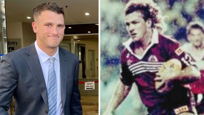 Joch McLean leaving Downing Centre District Court with his father Mike playing for Queensland.