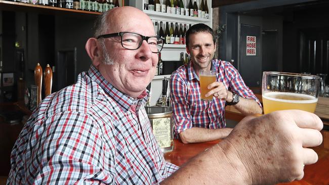 <s1>Donning the apparent uniform of cider makers worldwide are UK cider maker Tom Oliver, left, and Willie Smith's cider maker Tim Jones</s1>. Picture: LUKE BOWDEN