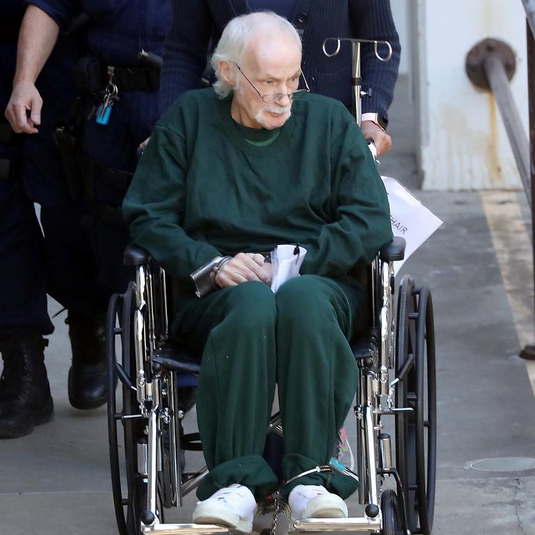 Ivan Milat wheeled out of Prince Wales Hospital on his way back to Long Bay prison. Picture: Diimex AF9I7571