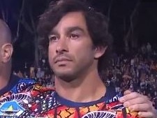 Johnathan Thurston during the moving indigenous anthem.