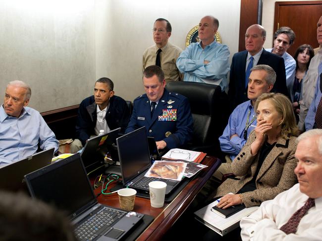 President Barack Obama and Vice President Joe Biden, Secretray of Defense Robert Gates and Secretary of State Hillary Clinton along with members of the national security team, as they receive an update on the mission against Osama bin Laden in the Situation Room of the White House, in Washington, DC on May 1, 2011. Picture: Pete Souza/The White House