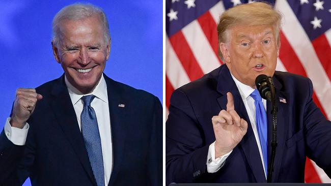 Deadlocked … Democratic presidential hopeful Joe Biden (left) and President Donald Trump last night.