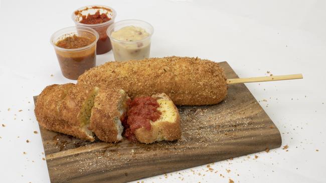 Garlic bread on a stick.