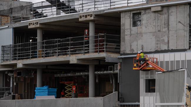 Construction of the new stand at GMHBA Stadium. Picture: Brad Fleet