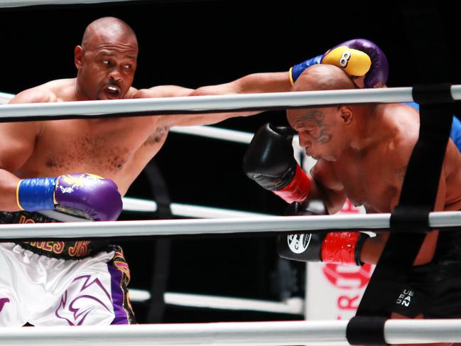 Boxing icons Roy Jones Jr and Mike Tyson fought each other in an exhibition match in 2020. Picture: Joe Scarnici/Getty Images