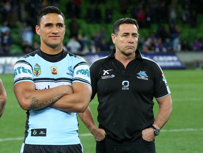 Flanagan with Holmes at the Cronulla Sharks in 2016. Picture: NRL Imagery