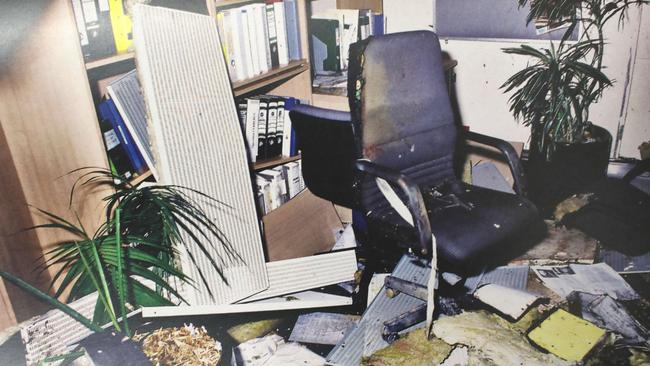 Exhibit photos of the inside of the NCA building, following the explosion in 1994 that killed Geoffrey Bowen. Picture: NCA NewsWire / Dean Martin