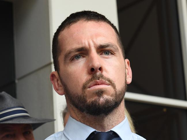 Zachary Rolfe walks into court for the last time to hear his verdict. Picture: (A)manda Parkinson