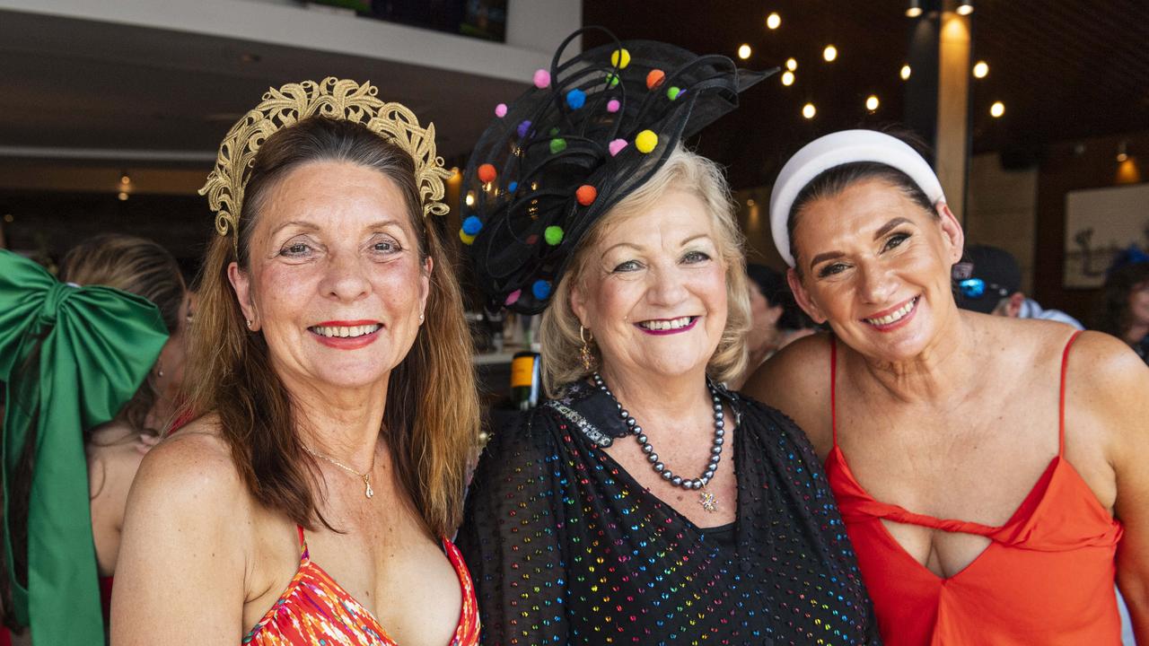 At Fitzy's Melbourne Cup Party are (from left) Chrissie Martin, Rowena Hogan and Lynn Skuse, Tuesday, November 5, 2024. Picture: Kevin Farmer