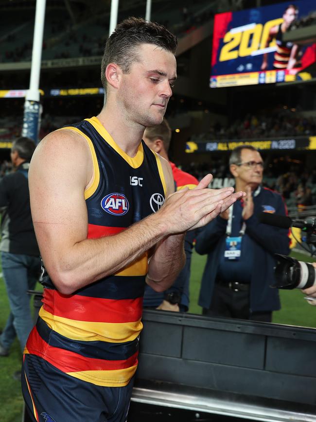 Crows star Brad Crouch walks off after the last game for the year Picture: Sarah Reed