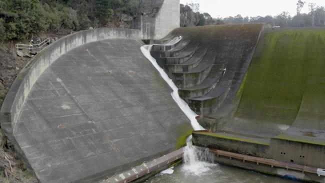 Water flowing through a bypass in the Trevallyn Dam wall for migrating short-finned eels. Picture: Supplied/Hydro Tasmania