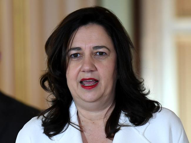 BRISBANE, AUSTRALIA, NewsWire Photos AUGUST 25, 2020 Queensland Premier Annastacia Palaszczuk, flanked by Deputy Premier Steven Miles, speaks during a press conference at Parliament House in Brisbane.Picture: NCA NewWire / Dan Peled