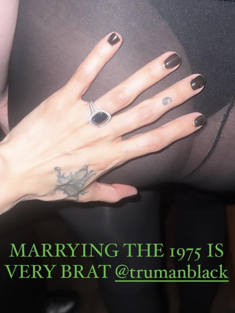 Bechtel shared several photos of her black diamond ring.