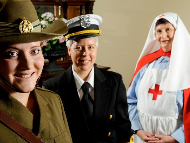 Victoria Matthews (front) with Michelle Smethurst and Kerri Thompson dressed in costume for the Shangri La Century of Heroes event - Picture: Richard Walker