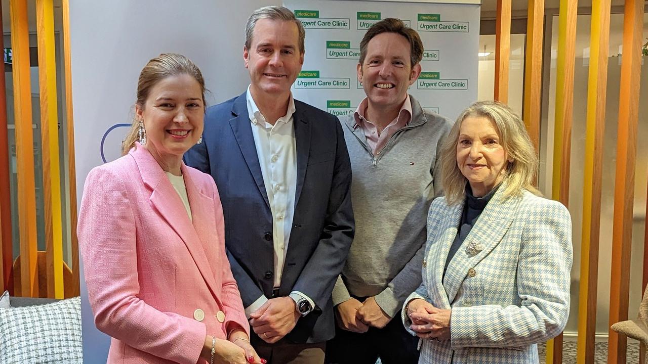 Federal Housing Minister Julie Collins, Acting Premier Michael Ferguson, Launceston Health Hub managing director Dr Jerome Muir-Wilson and Tasmanian Labor Senator Helen Polley announcing the state's first of four Urgent Care Clinics on Wednesday, July 12, 2023. Picture: Alex Treacy