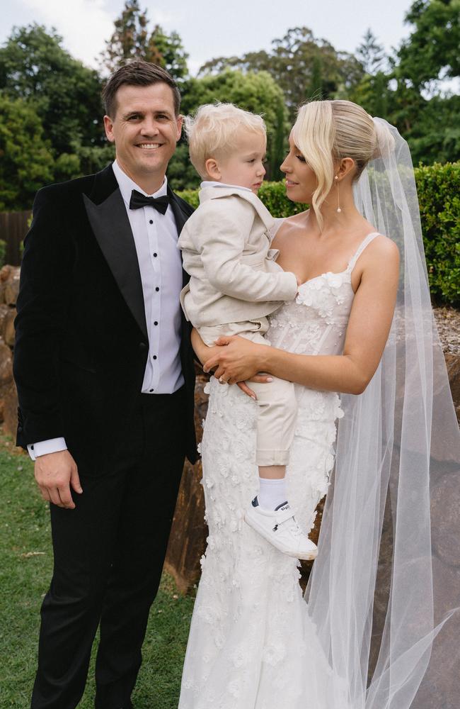 The wedding of Amber Ward and Jed Adcock, with their son Hugo. Pictures: Bronte McVeigh