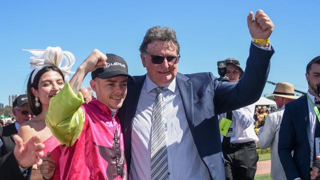 John Symons and Robbie Dolan after winning the Melbourne Cup. Picture: Racing Photos via Getty Images.