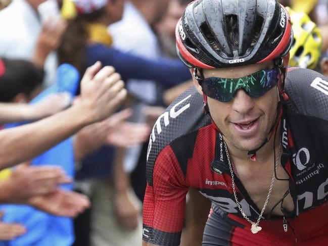 Australia's Richie Porte climbs during the nineteenth stage of the Tour de France cycling race over 146 kilometers (90.7 miles) with start in Albertville and finish in Saint-Gervais Mont Blanc, France, Friday, July 22, 2016. (Kenzo Tribouillard via AP Photo)