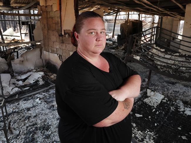 Sarah Windsor in her burnt-out house. Picture: Liam Kidston