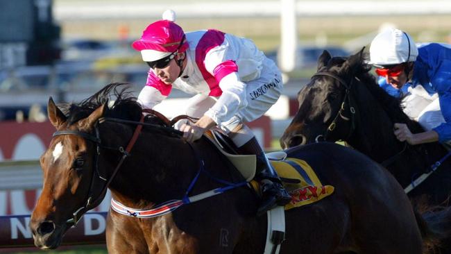 Hugh Bowman winning the 2004 Doomben Cup on Defier for Guy Walter.