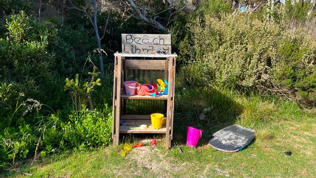 At Sisters Beach on Tasmania’s north coast, locals encourage visitors to “Borrow, Play, Return”. Picture: Celeste Mitchell.