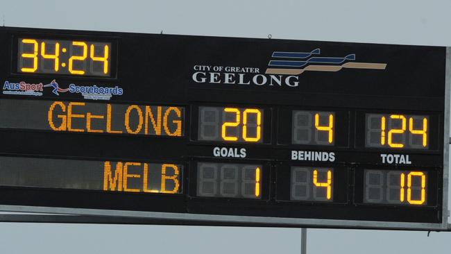 Demon fans have been through some tough times ... this was the halftime score against Geelong in 2011.