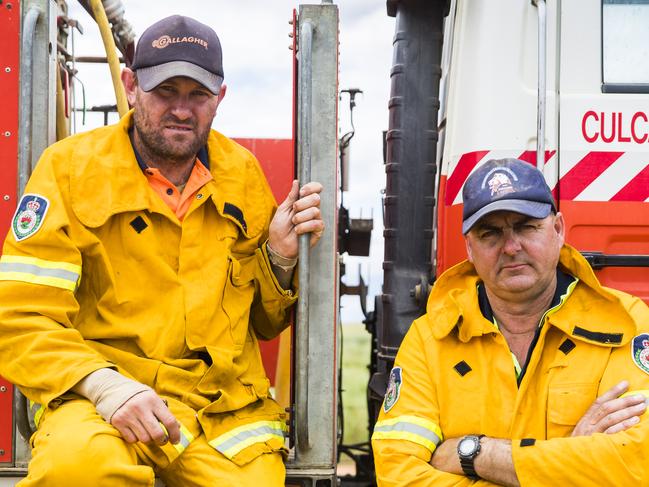 Culcairn North West RFS volunteers Rodney O'Keeffe and Andrew Godde were in the same truck Sam McPaul was killed on in December when a fire tornado flipped the vehicle on it's roof. Rodney was on the back of the truck with Sam and suffered burns from the incident. Picture: Dylan Robinson