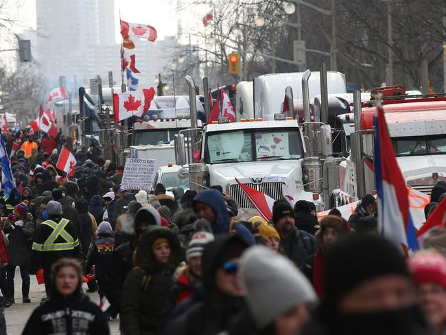 Protesters and supporters of the Freedom Convoy which has spread worldwide. Picture: Dave Chan / AFP