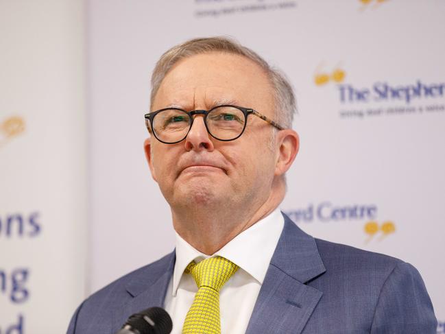 ORAN PARK, AUSTRALIA - NewsWire Photos JULY 30, 2024. Prime Minister Anthony Albanese makes a speech on a visit to officially open The Shepherd Centre, hearing loss clinic, in the Western Sydney suburb of Oran Park. Picture: NewsWire / Max Mason-Hubers