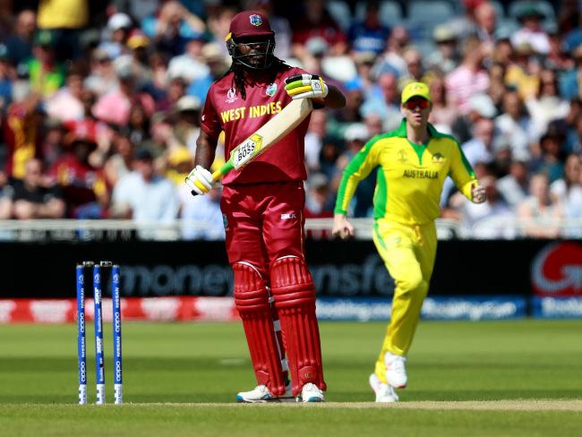 Chris Gayle sends a dismissal upstairs.