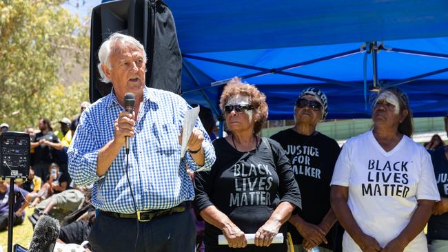 <s1>ICAC Commissioner Ken Fleming speaks at a protest rally in Alice Springs last week. </s1>Picture: Emma Murray